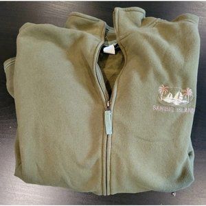 Vintage 90's Sanibel Island Large Green Full Zip Sweatshirt Pocket Preppy